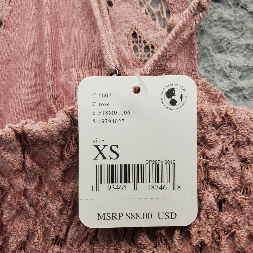 Free People Adella Slip Dress Womens XS Pink Lace‎ Detail Ruffle Smocked Back - Picture 8 of 9